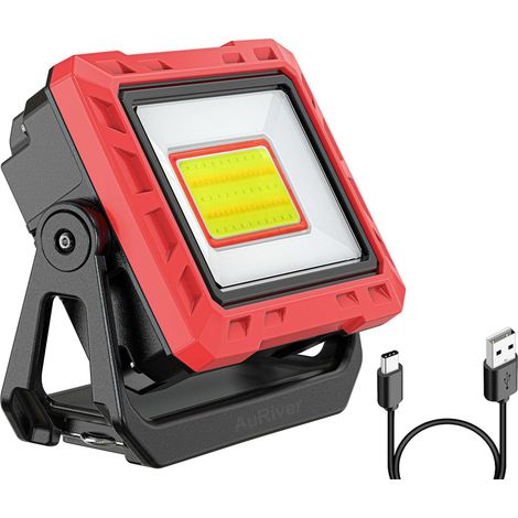 Lampe de Travail Rechargeable, Super Lumineuse Baladeuse COB Lampe D'atelier Base Magnétique, Batterie Externe pour Garage Urgence (Rouge3) (1/5)