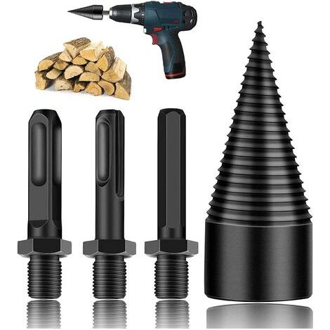Chauffage pour perceuse ,Fendeuse à bois perceuse, Fendage de bois,Fendeuse à bois perceuse ,Pour peut couper des bûches,Poignée carrée 32mm, manche ronde et modèles de tige hexagonale (32mm) (1/4)