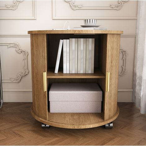MEUBLIV Comodino cilindrico 60x60x60 cm rovere con stazione di ricarica (1/5)