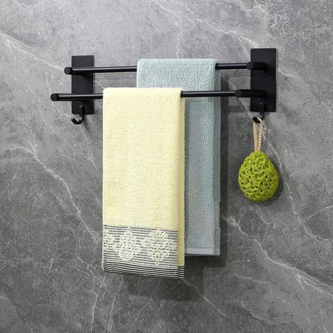 Handtuchhalter Selbstklebend Edelstahl 2 Haken Schwarz-43.5cm 43.5CM (1/5)