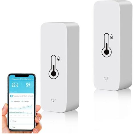 Wi-Fi SMART THERMOMÈTRE HYGROMETER, Mini capteur numérique de température intérieure et d'humidité, application de capteur à distance pour la température ambiante à distance pour le sous-sol,2pcs