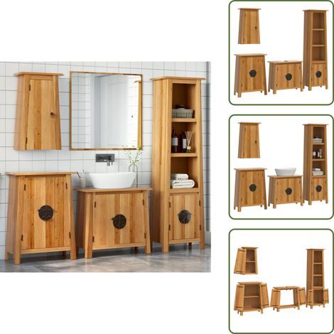 Ensemble de meubles de salle de bain 4 pcs bois de pin massif - Meuble De Salle De Bain - Ensemble De Meubles - Armoire De Salle De Bain - Rangement Salle De Bain - Bois De Pin (1/5)