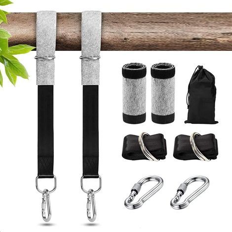 Sangle Balancoire Arbre, 300cm Fixation de Balançoire de Suspension avec Robustes Mousquetons, Anneaux en D et Coussinets de Protection d'arbre - pour Hamac et Balancoire de Jardin Charge Max 1000KG (1/5)