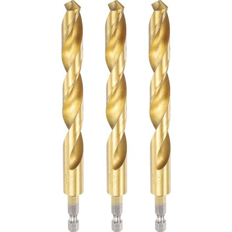3pcs Forets À Hélicoïde Diamètre De Perçage 12.5mm Longueur 151mm À Queue Hexagonale 1/4" En Titane, Forets En Acier Rapide, Pour Métal Trempé Acier Inoxydable Fonte Plastique (1/5)