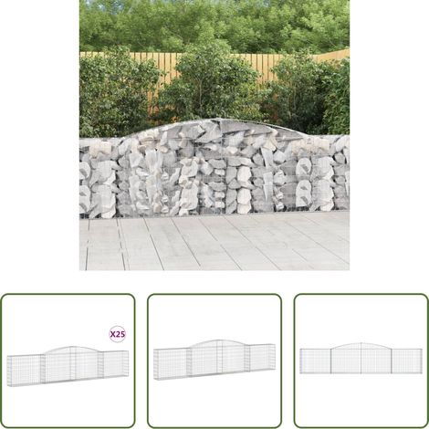 Gabionenwand -  Gabionen mit Hochbogen 25 Stk. 400x30x80/100cm Verzinktes Eisen (1/5)