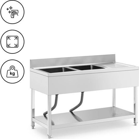 Plonge inox - Royal Catering - Dimensions du table : 140 x 60 x 97 cm - Évier : 400 x 400 x 250 mm (1/5)