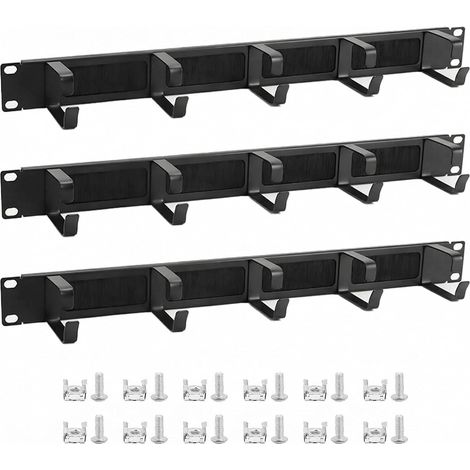3X Passe-câbles 19 pouces avec 5 anneaux métalliques et ouverture à brosse, gestion des câbles pour armoire serveur et rack réseau 19" (1/5)