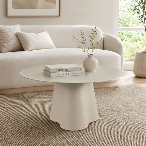 Table basse ronde 80x40 cm en verre trempé peint crème - ARZUL (1/5)