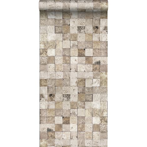 papier peint intissé XXL carrés de marbre beige - ESTAhome (1/5)