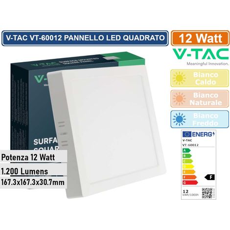 V-TAC VT-60012 PANNELLO LED QUADRATO 12W SMD DA PARETE CON DRIVER - SKU 10495 / 10496 /10497 - Colore Luce: Bianco Naturale