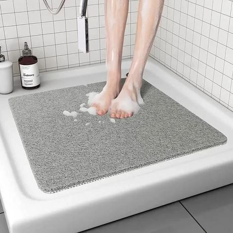 Tapis de douche carré antidérapant, 60 x 60 cm, avec trous d'évacuation, séchage rapide, anti-moisissures, doux et confortable.