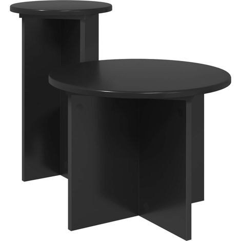 vidaXL  Side Table Set  with Storage 2 pcs Black Oak Engineered Wood