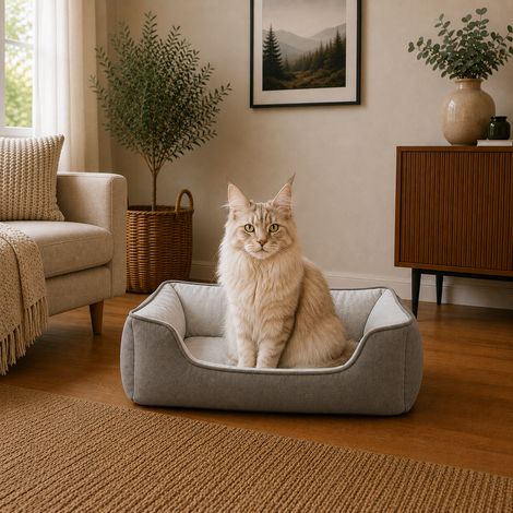 belviona Katzenbett, wendbares Katzenkörbchen mit 2-in-1 Funktion, weich gepolstert & pflegeleicht, 80x60 cm, hellgrau/dunkelgrau (1/5)