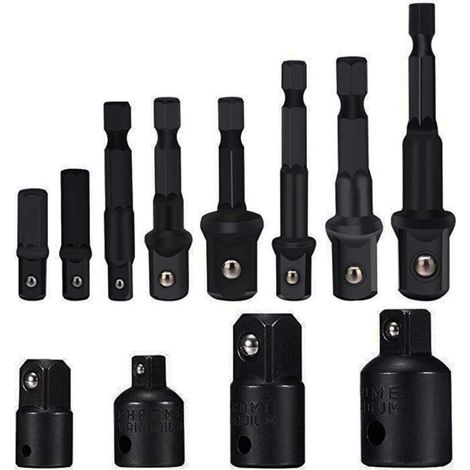 Steckschlüssel-Adapter-Konverter-Set, 8-teiliges Sechskantschaft-Bohrer-Bit, Mutternschlüssel, Steckschlüssel-Verlängerungs-Adapter-Bit-Set, 4er-Pack Reduzieradapter für Ratschen-/Steckschlüssel (schw