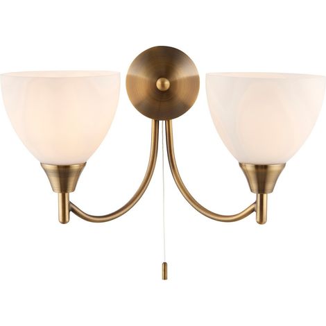 Endon Alton - Applique da interno a 2 luci in ottone antico con vetro opalino, E14 (1/5)