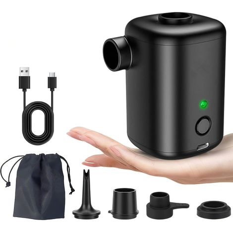 Portable Pompe À Air Électrique pour Gonflables, Pompe À Air Rechargeable pour Matelas Gonflable - Mini Pompe 2-en-1 avec 4 Embouts Et Sac De Rangement - pour Matelas, Piscine, Bateau Pneumatique (1/5)
