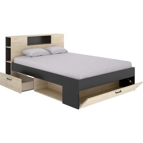 Cama compacta matrimonio Pozo Alcón en natural/grafito 95cm(alto) 147cm(ancho) 219cm(largo) (1/4)