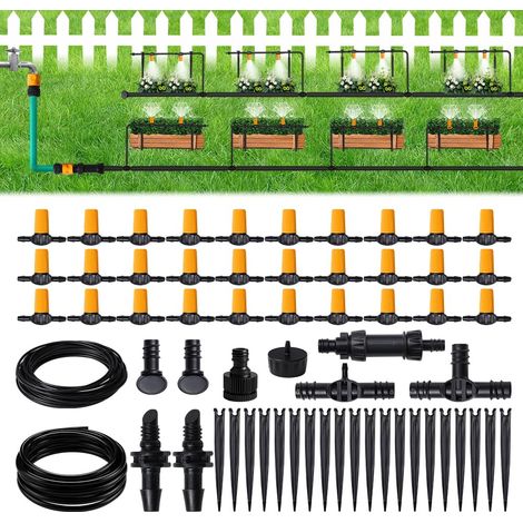 Système d'irrigation goutte à goutte avec 30 goutteurs réglables, tuyau de 20 m, adaptateur et accessoires pour jardin/serre (1/5)