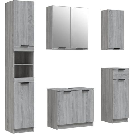 Maison Exclusive - 5-tlg. Badmöbel-Set Grau Sonoma-Eiche Holzwerk