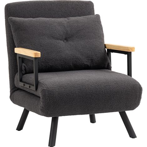 Einzel-Klappsofa mit Schlaffunktion, 4-in-1-Funktion, verstellbare Rückenlehne (5-fach) und Kissen, 63 x 73 x 81 cm, Grau