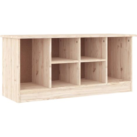 Banco zapatero con 4 compartimentos pequeños y 2 grandes 100 x 35 x 45 cm madera de pino marrón DEC024819 (1/5)