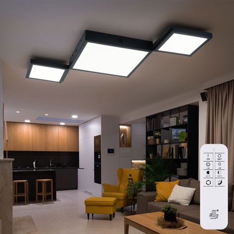 Plafonnier LED lampe design lampe de salon lampe de salle à manger plafonnier, métal noir, CCT dimmable télécommande mémoire/fonction veilleuse, 34W 1980lm 2700-6500K blanc chaud-blanc froid, L 93 m