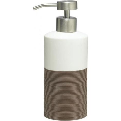 Distributeur De Savon - Porcelaine - Design Double Face Brillant/Strié - Pour Salle De Bain - 1 Pièce
