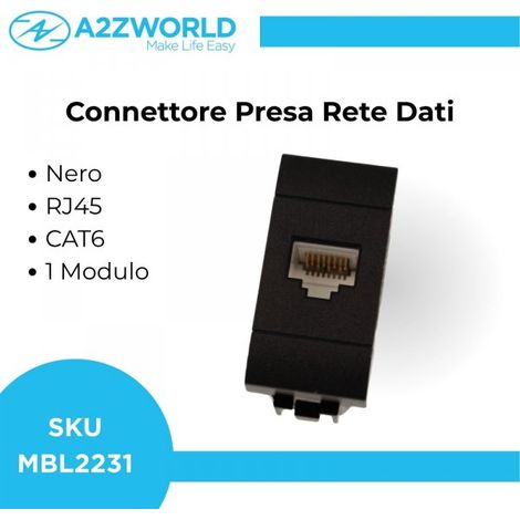 Connettore Rete Presa Dati RJ45 CAT6 MBL Nero 1M Compatibile Bticino Living International BLN2356
