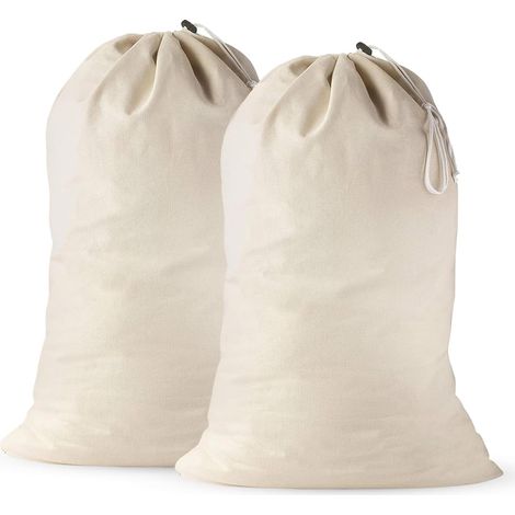 Sac à Linge en Toile - 24 x 36 Pouces (70 x 115 cm) - Fermeture à Cordon Renforcé - Idéal pour Panier, Voyage, Camp ou Rangement - Beige - 2 Pièces (1/5)