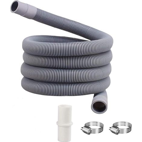 Sollbry Stück Waschmaschinenschlauch, Universal-Ablaufschlauch, inklusive Halterung und Schlauchklemmen, Ablaufschlauchverlängerung für Schlauch, für Waschmaschine und Spülmaschine (2 m) (1/4)