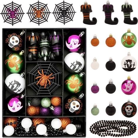 Pendentif à Suspendre d'Halloween,41Pcs Ornements de Boules d'Halloween, Boules d'Arbre Pendentifs en Pla DECORATION DE FETE MURALE (1/4)