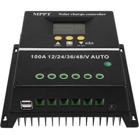 Contrôleur de Charge Solaire 100A 12V/24V/36V/48V, Régulateur de Batterie PV avec Double Port USB