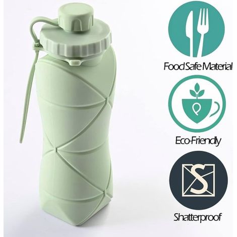 Borraccia pieghevole in silicone, a prova di perdite, 600 ml, verde (1/5)