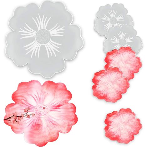 6 pièces Forme de Fleur Moules en Résine, Résine époxy Moulage SiliCône Coaster Moule, Plateau, Assiette Tapis de Bol-Fei Yu (1/5)
