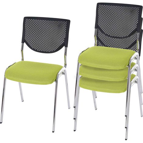 Lot de 4 chaises de conférence / visiteur T401, empilable - siège vert, pieds chromés (1/5)