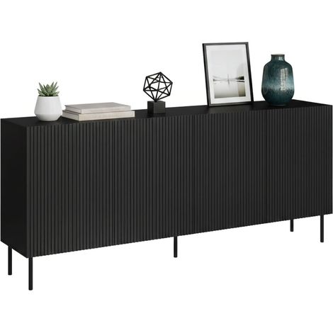 Credenza Corana, Madia da salotto con quattro ante battenti, Rialzato da terra, 200x42 h82 cm, Nero