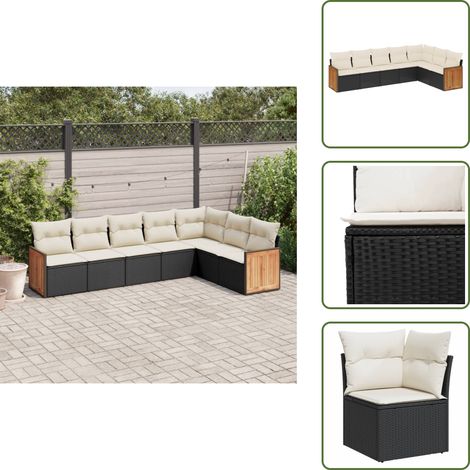 Salon de jardin 7 pcs avec coussins noir résine tressée - Ensemble Salon De Jardin - Meuble Extérieur - Salon De Jardin Pliable - Set De Salon De Jardin - Fauteuil De Jardin (1/5)