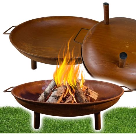 Cheminée Okraiges Ø60 cm - Effet Rouille - Pieds Boulonnés - Foyer - Grill (1/5)