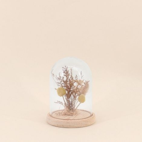Déco à poser cloche avec fleurs séchées 17x14cm