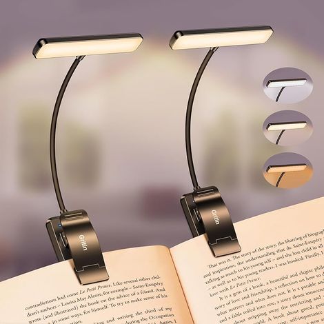 Leselampe Buch Klemme, USB Wiederaufladbare Buchlampe mit 19 LEDs, 3 Farbtemperatur Modi, Lange Laufzeit, Stufenlose Helligkeit Klemmlampe, 360° Flexibel Klemmleuchte, Schwarz- 2 Stück (1/5)