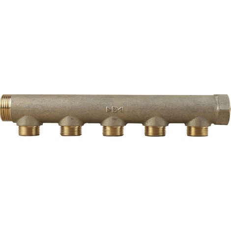Ibp Bänninger – Collecteur pour plancher chauffant 1" mâle femelle – 5 départs 3/4" – Entraxe 50mm – Laiton CW 617 N pour sanitaire et chauffage