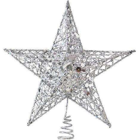 Décoration de sapin de Noël en forme d'étoile, pentagramme et paillettes argentées, à faire soi-même (1/5)