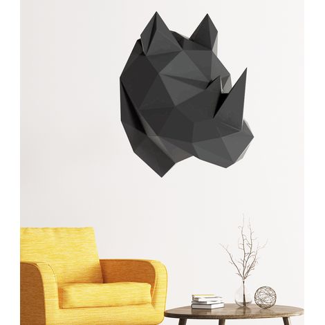 Sticker origami 3D rhinocéros noir de profil 30 x 25 cm (1/5)