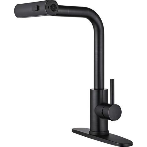 Schwarze Küchenarmaturen mit ausziehbarer Brause, Kaskaden-Waschbeckenarmatur für 3 Funktionen (1/5)