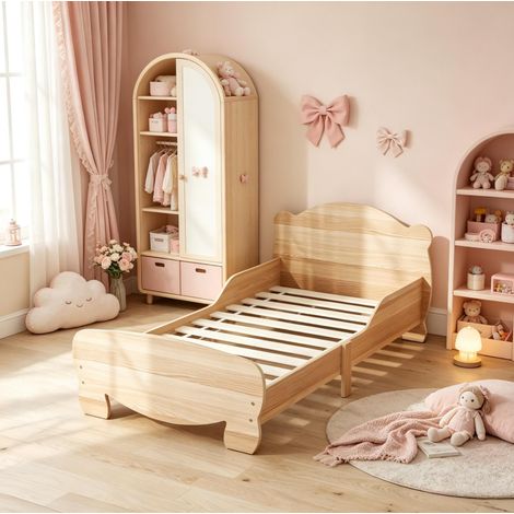Lit enfant 70/140 cm en MDF naturel avec barrières de sécurité, design animal ludique (1/5)