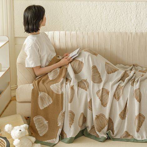 Plaid gaze bambou coton frais pour été, couverture fine enfant, tapis sieste canapé (1/4)