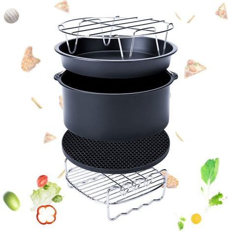5 sets 3.7-5.8qt avec baril à gâteau, casserole à pizza, porte-métaux, gril, tapis de silicone （7 pouces） (1/5)
