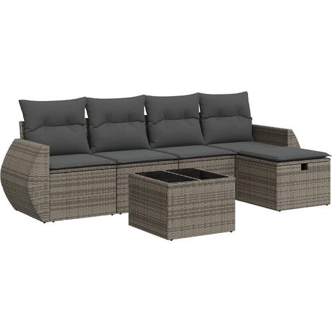 Maison Exclusive - Set Divano da Giardino 6 pz con Cuscini Grigio in Polyrattan (1/5)