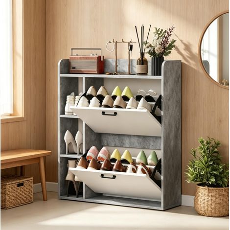 Scarpiera 83x24x90,5 cm in truciolare grigio e bianco per ingresso - CHICFURN (1/5)