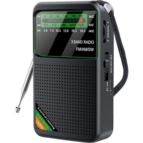 Ra de poche, ra portable AM/FM SW alimentée par batterie pour une utilisation intérieure et extérieure, noire. (1/5)